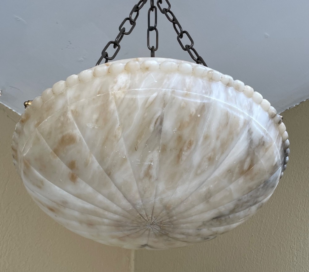 1920s Carved Alabaster Plafonnier Light View V