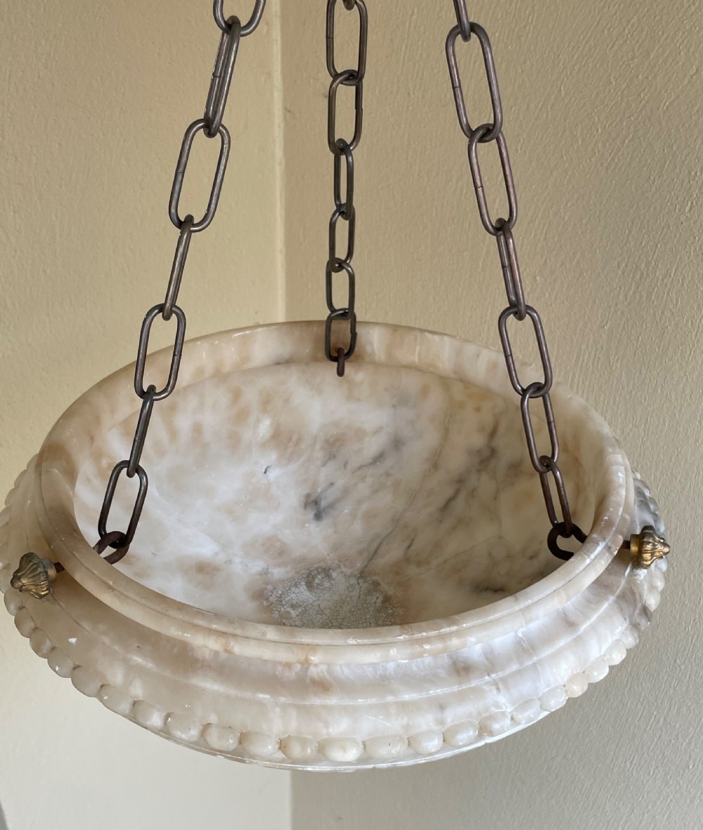 1920s Carved Alabaster Plafonnier Light View VI