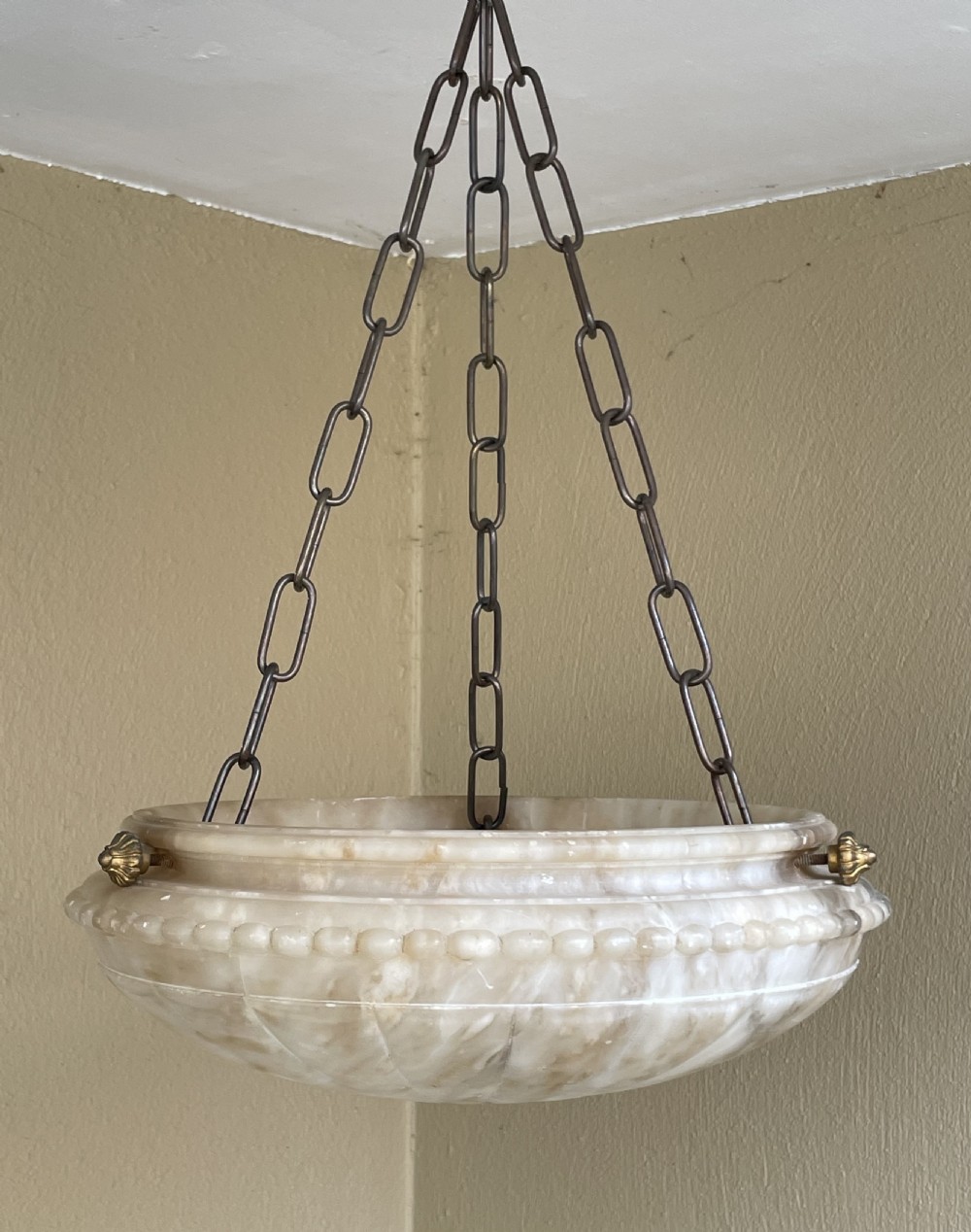 1920s Carved Alabaster Plafonnier Light View VII