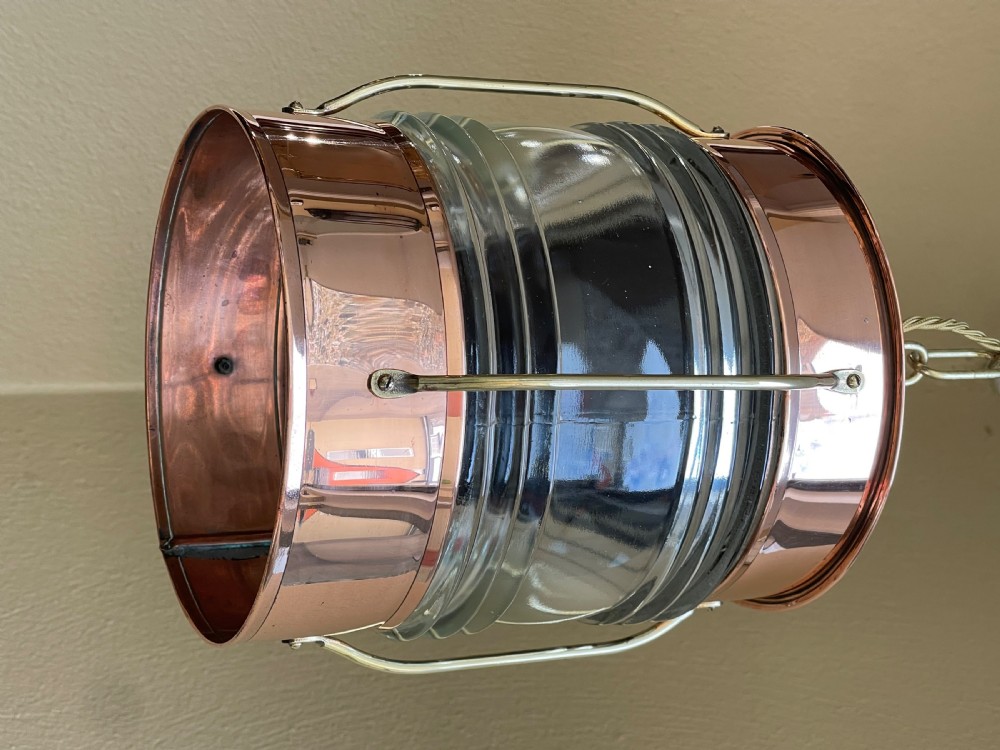 1930s Copper & Glass Ships Lantern Pendant Light View V