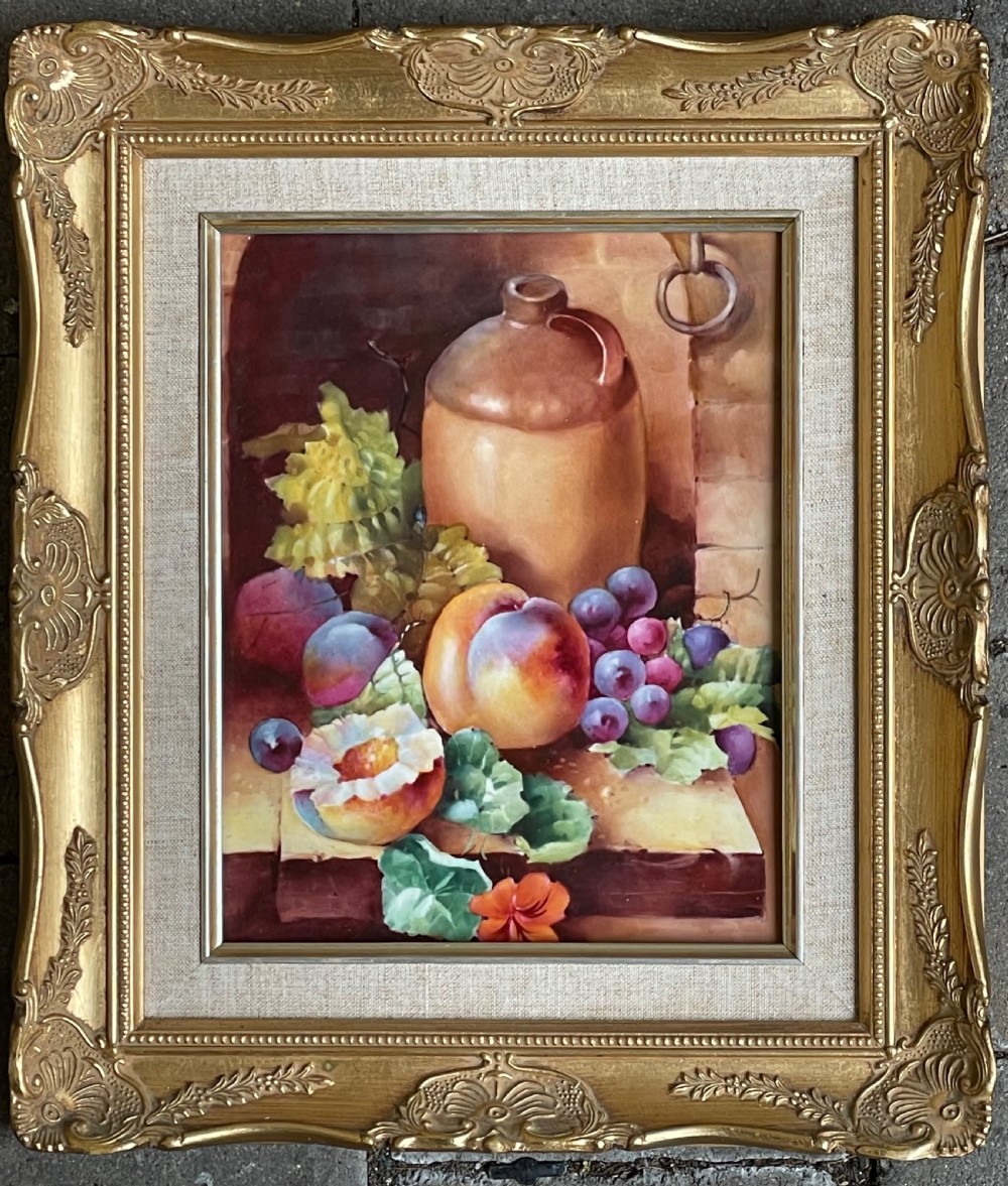 Hand Painted Porcelain Still Life Plaque by Roger Shufflebotham