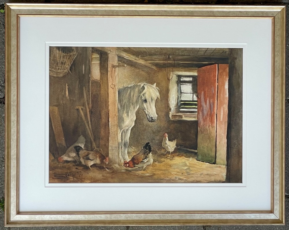 Watercolour of Interior Farm Scene by Andrew Scott Rankin