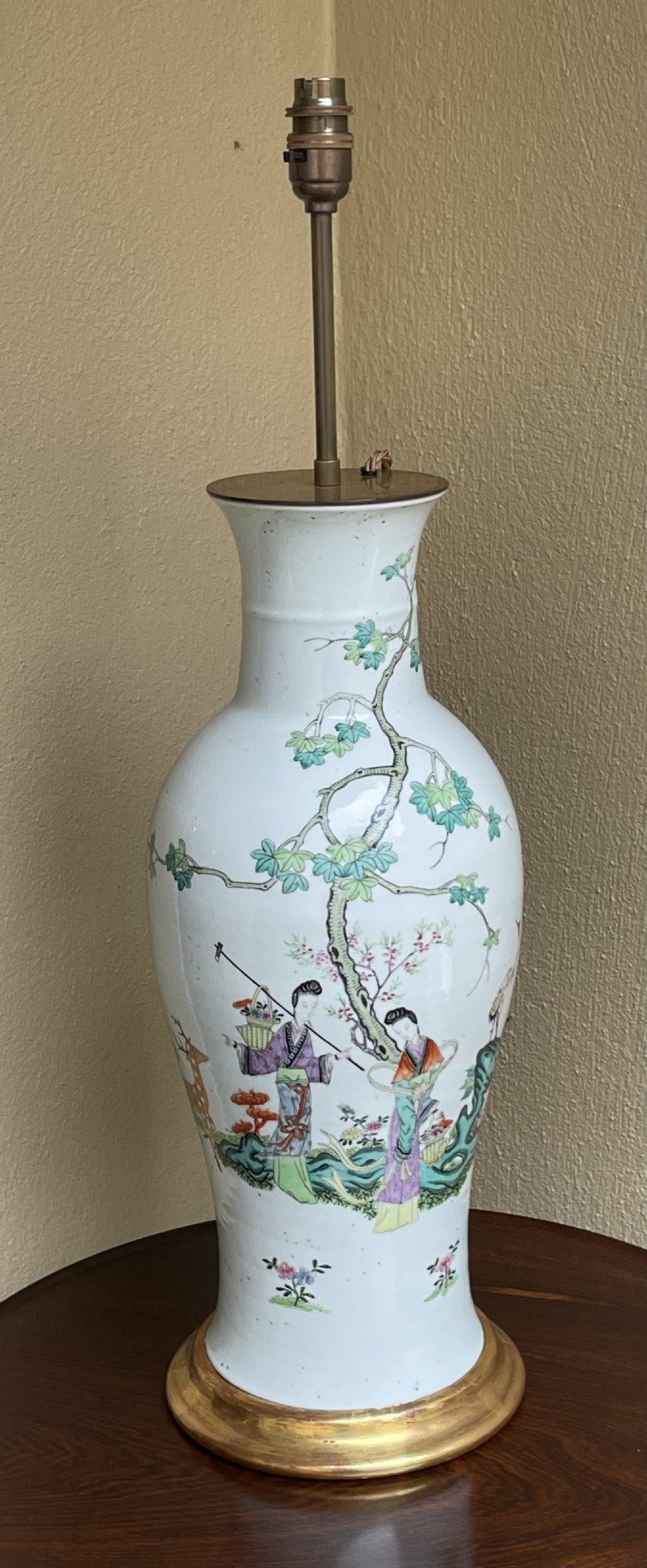 Large Chinese Famille Rose Vase Converted to Lamp