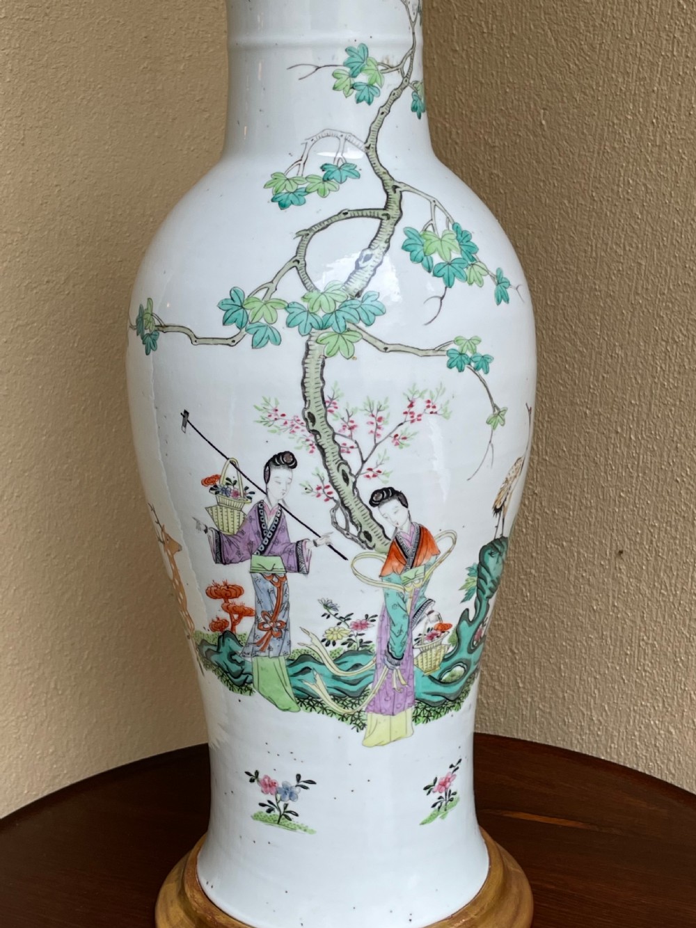 Large Chinese Famille Rose Vase Converted to Lamp View II