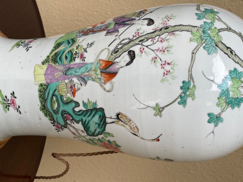 Large Chinese Famille Rose Vase Converted to Lamp View III