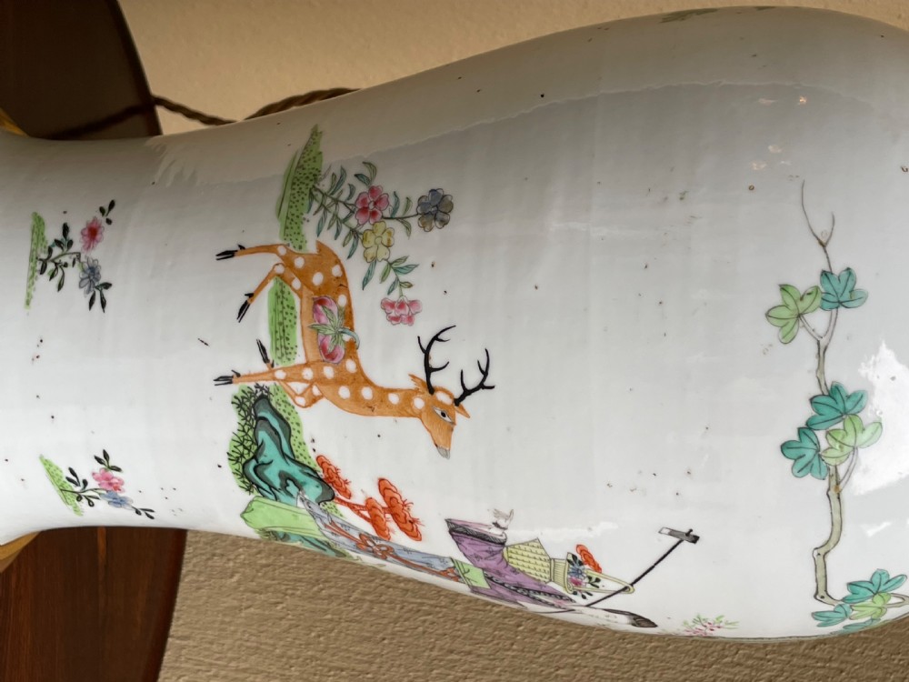 Large Chinese Famille Rose Vase Converted to Lamp View VII