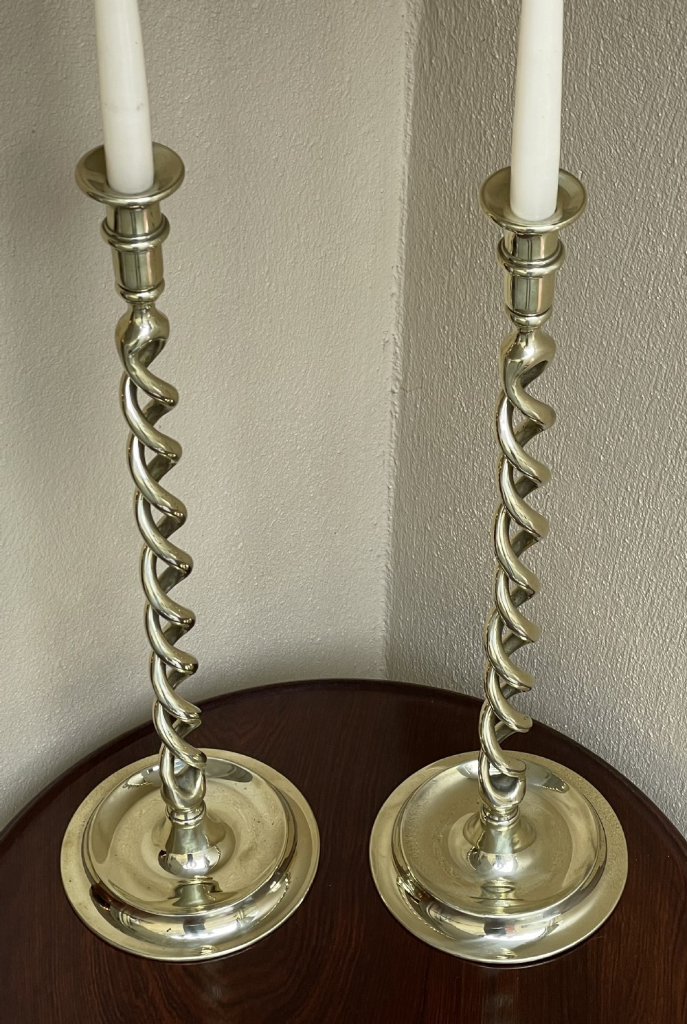 Tall Pair of Brass Open Twist Candlesticks   View VII