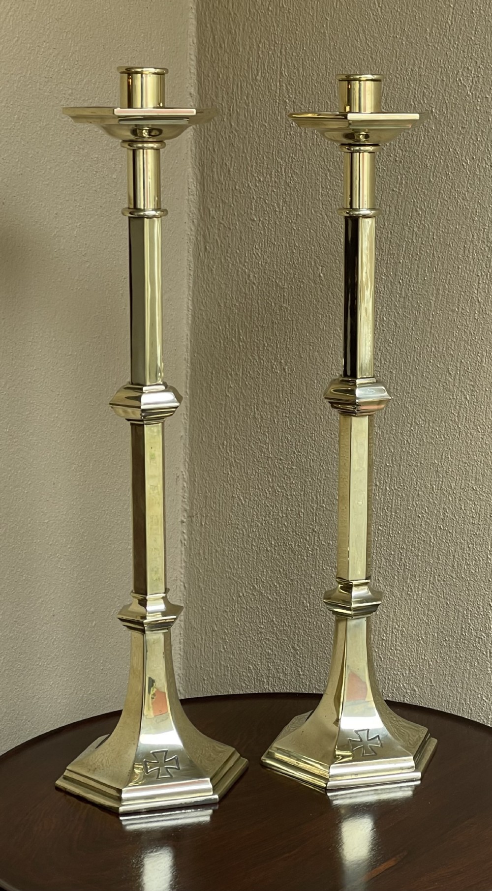 Large Pair of Ecclesiastical Cast Brass Candlesticks