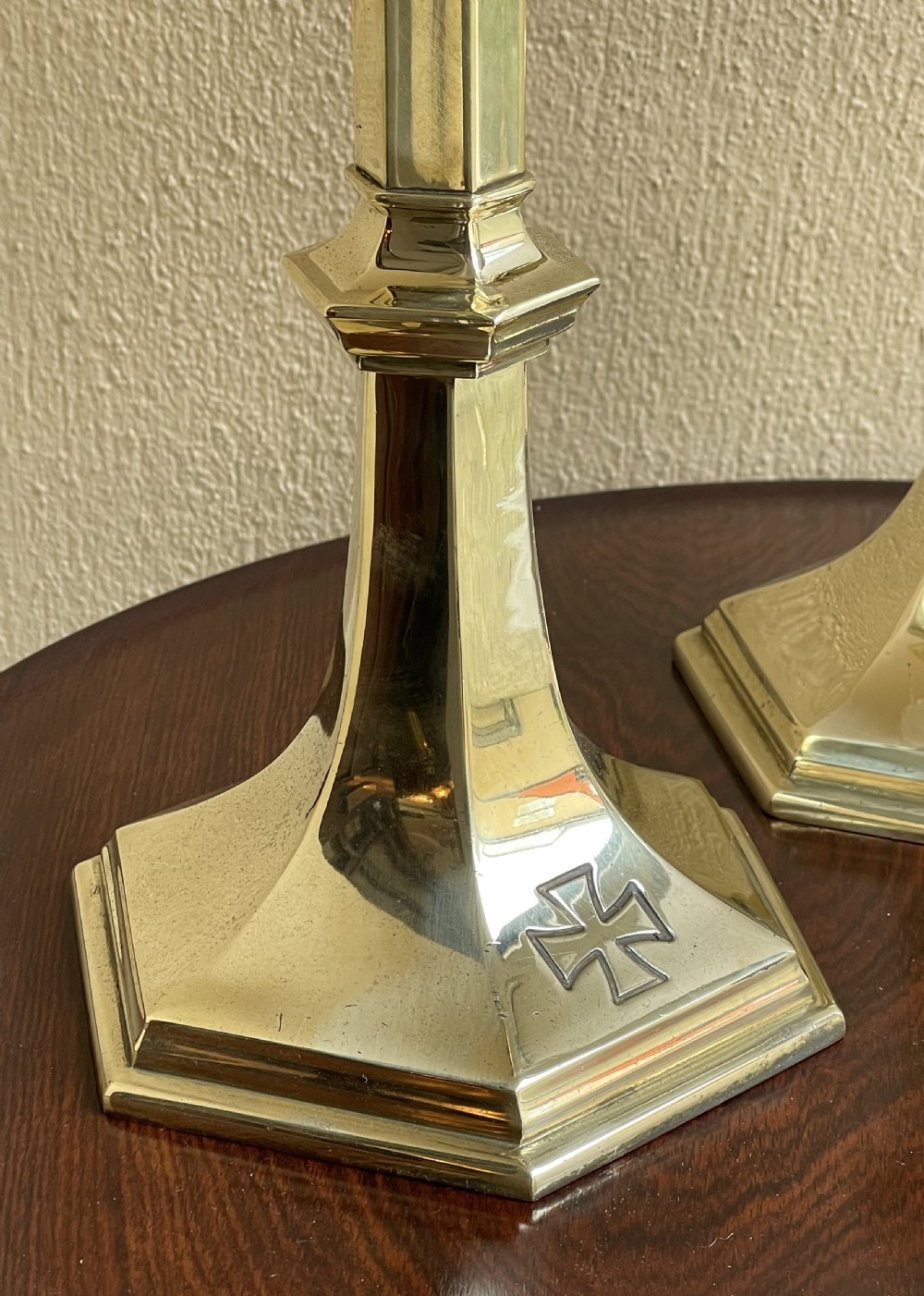 Large Pair of Ecclesiastical Cast Brass Candlesticks View III