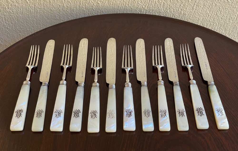 Georgian Silver & Mother of Pearl Fruit Knives & Forks