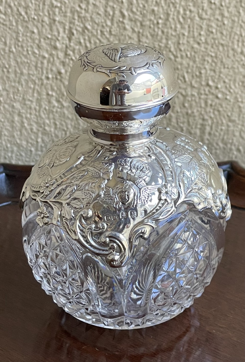 Edwardian Silver Mounted Scent Bottle, Reynolds Angels