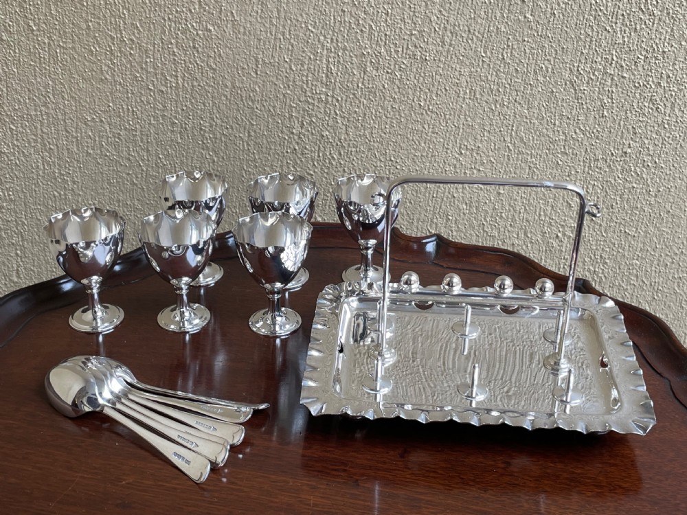 George V silver plated Egg Cruet Set for Six View III