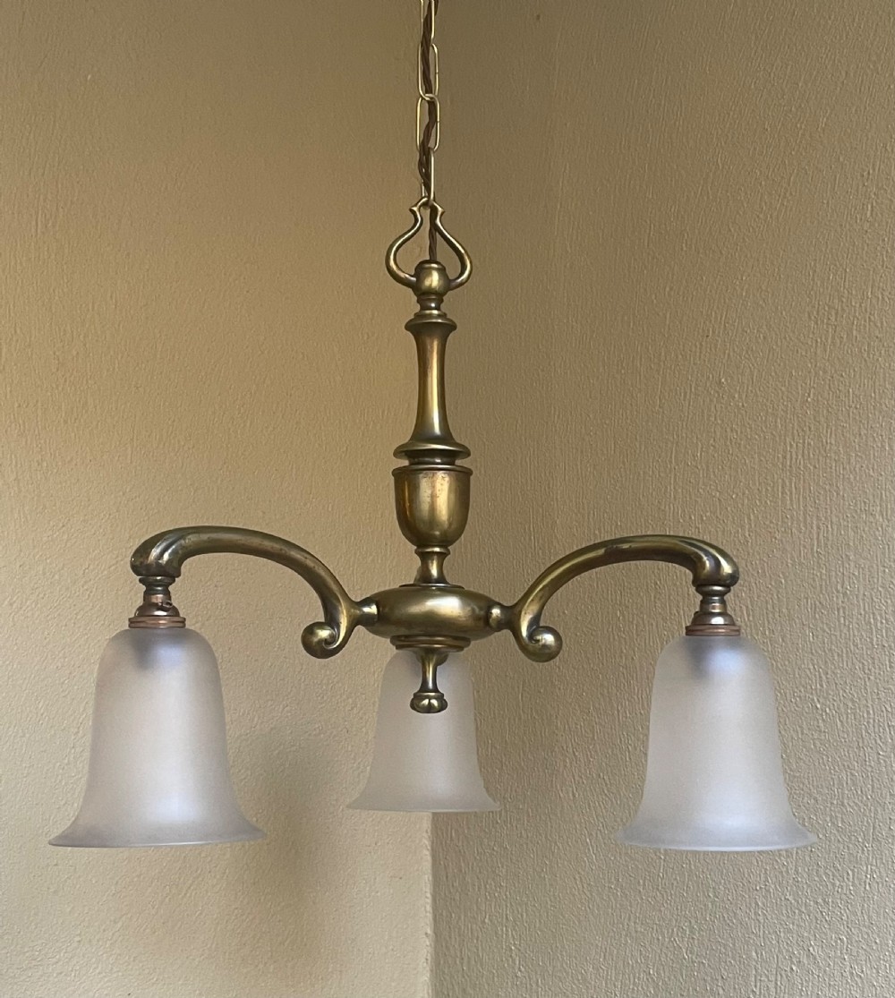 Art Nouveau Brass Three Light Chandelier View II