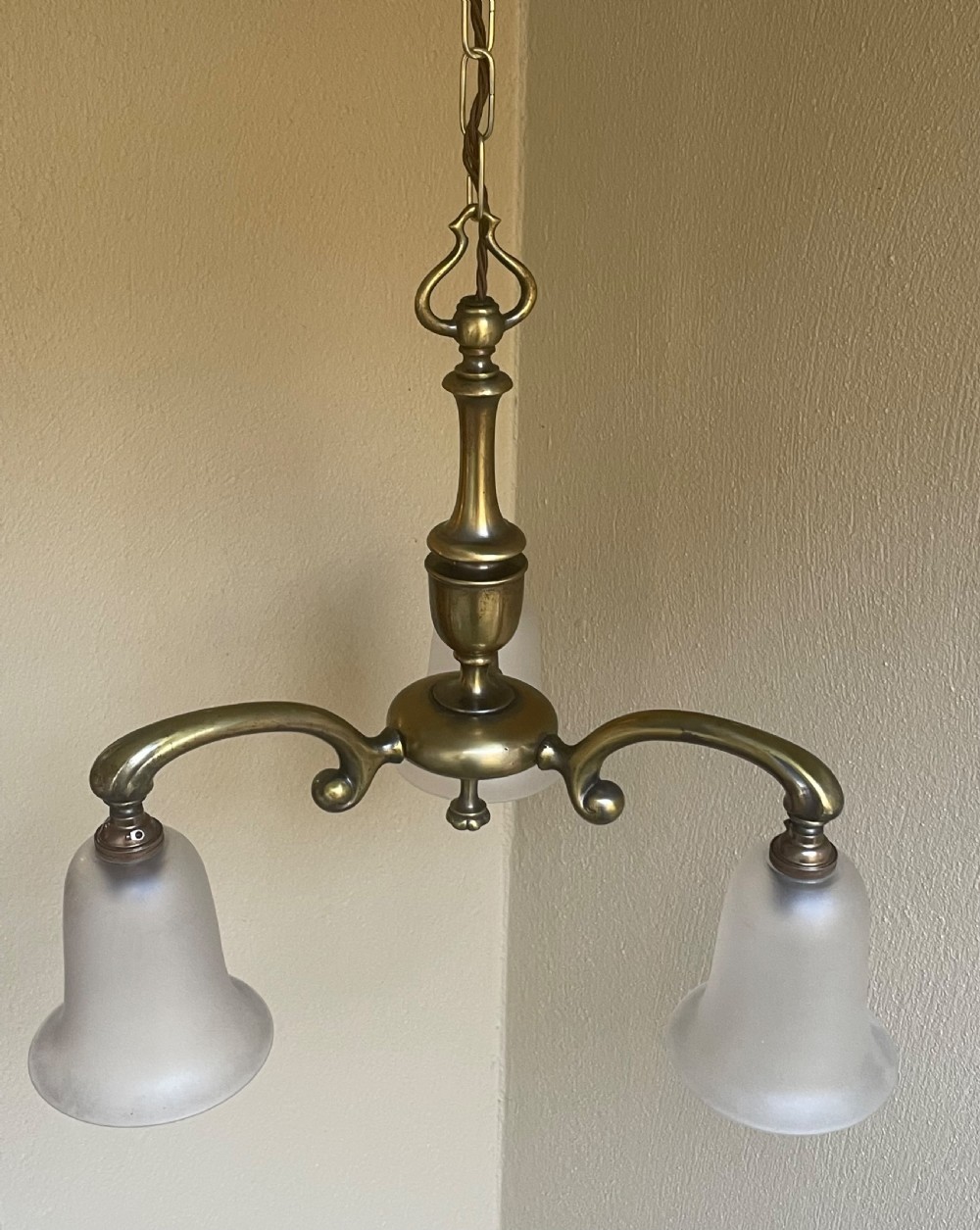 Art Nouveau Brass Three Light Chandelier View III
