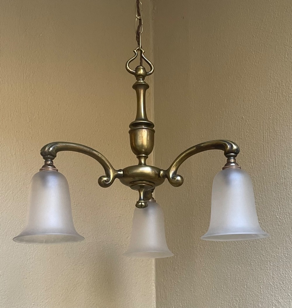 Art Nouveau Brass Three Light Chandelier View IV