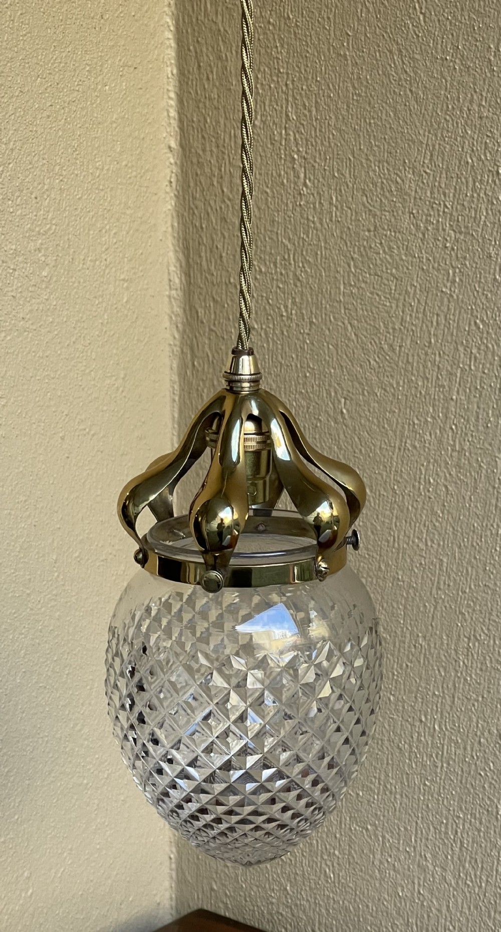 Art Nouveau Brass & Cut Glass Lighting Pendant  