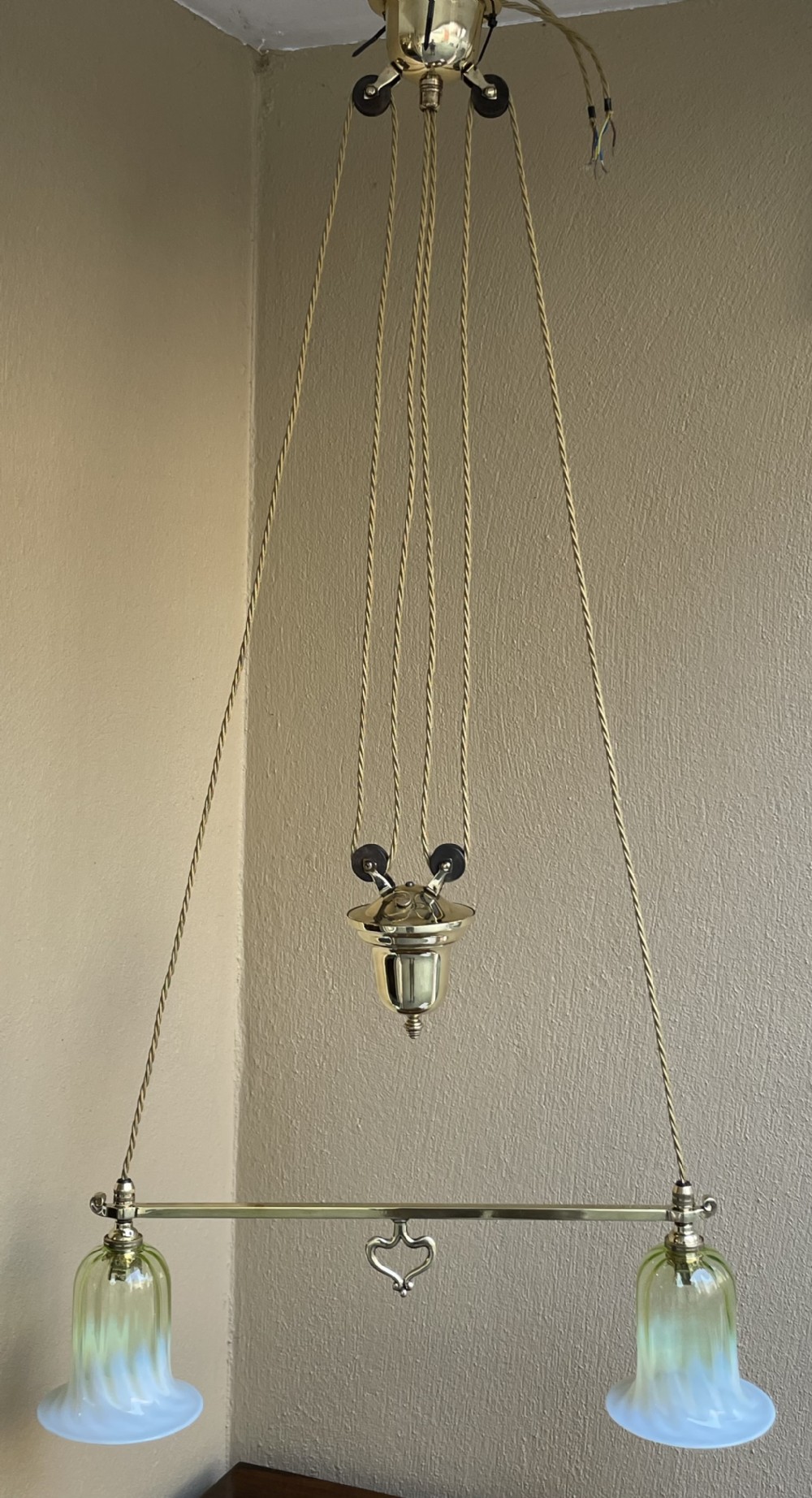 Art Nouveau Brass Rise and Fall Ceiling Light