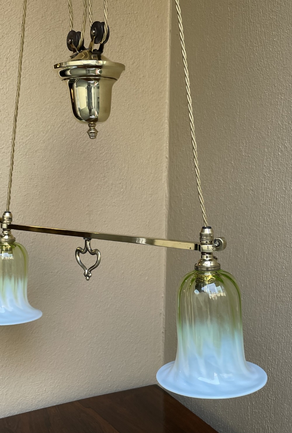 Art Nouveau Brass Rise and Fall Ceiling Light View II