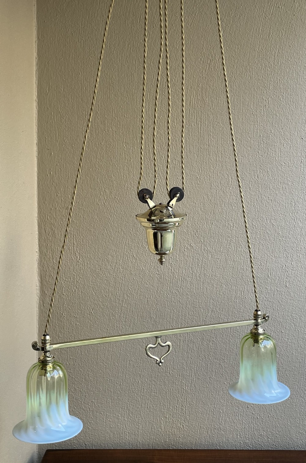 Art Nouveau Brass Rise and Fall Ceiling Light View V