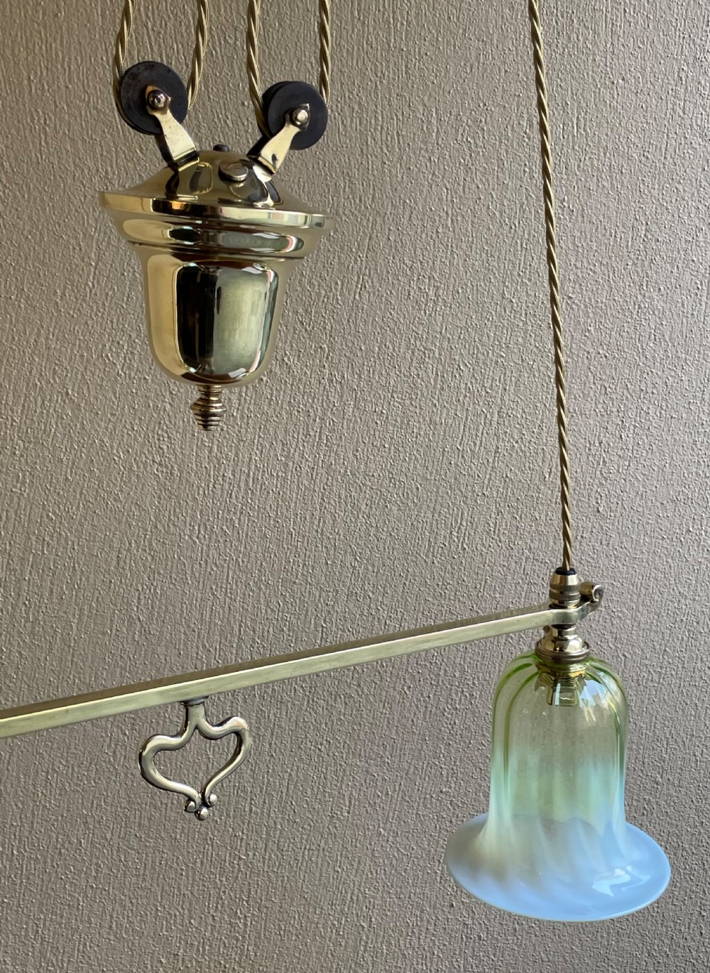 Art Nouveau Brass Rise and Fall Ceiling Light View VI