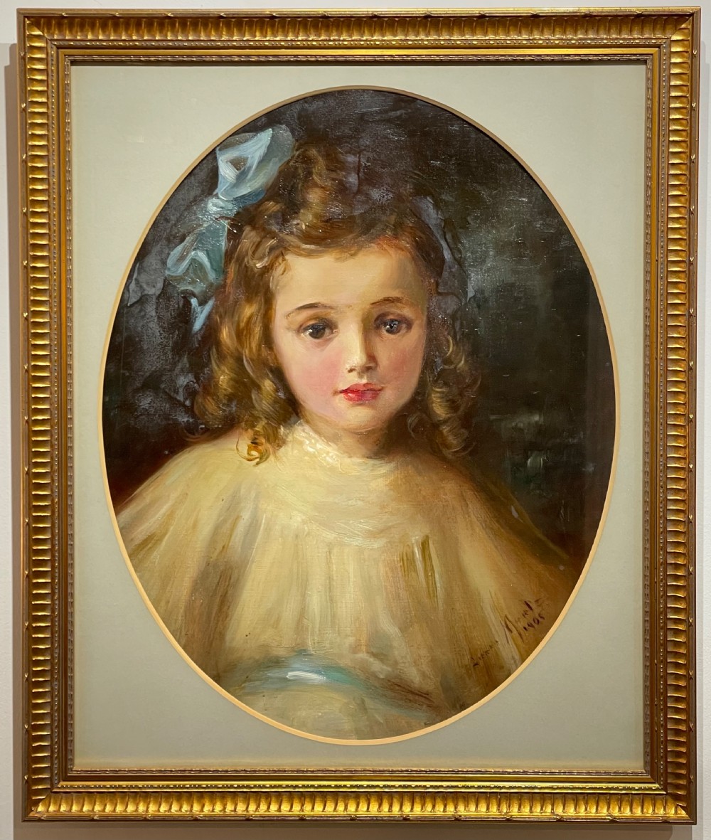 Edwardian Oil Painting Portrait Of Young Girl