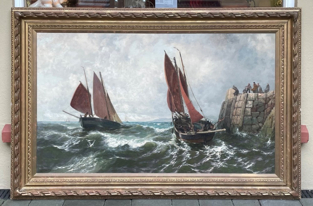 Large Marine Oil Painting, Peel, Isle of Man by Thomas Rose Miles. 