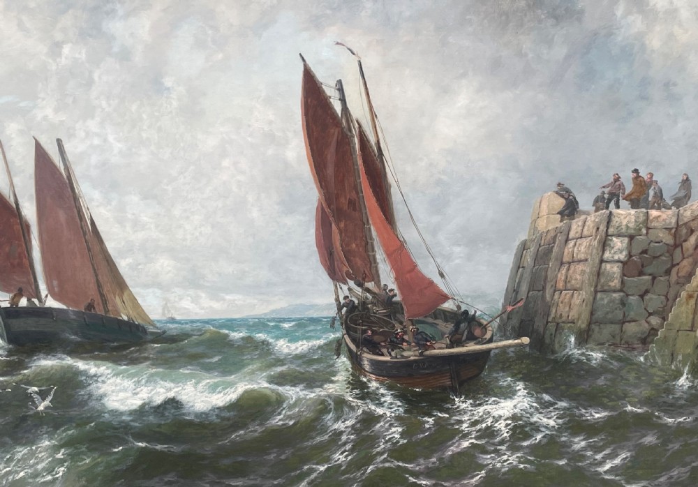 Large Marine Oil Painting, Peel, Isle of Man by Thomas Rose Miles.  View II