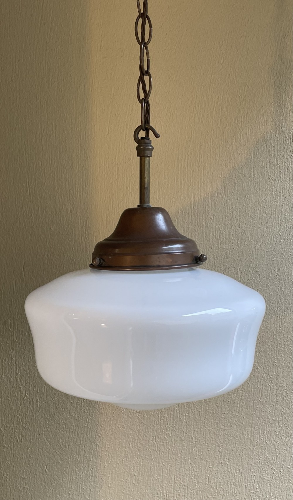 Art Deco Opaline Pendant Light with Original Gallery