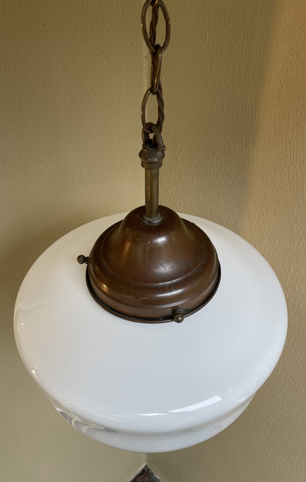 Art Deco Opaline Pendant Light with Original Gallery View II