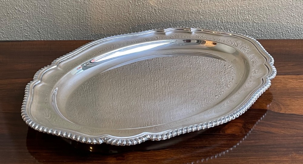 George III style silver plated serving platter View III