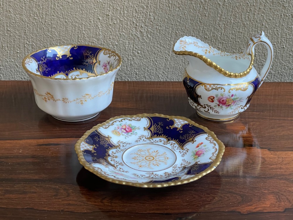 Victorian Batwing Pattern Coalport sugar bowl and cream jug