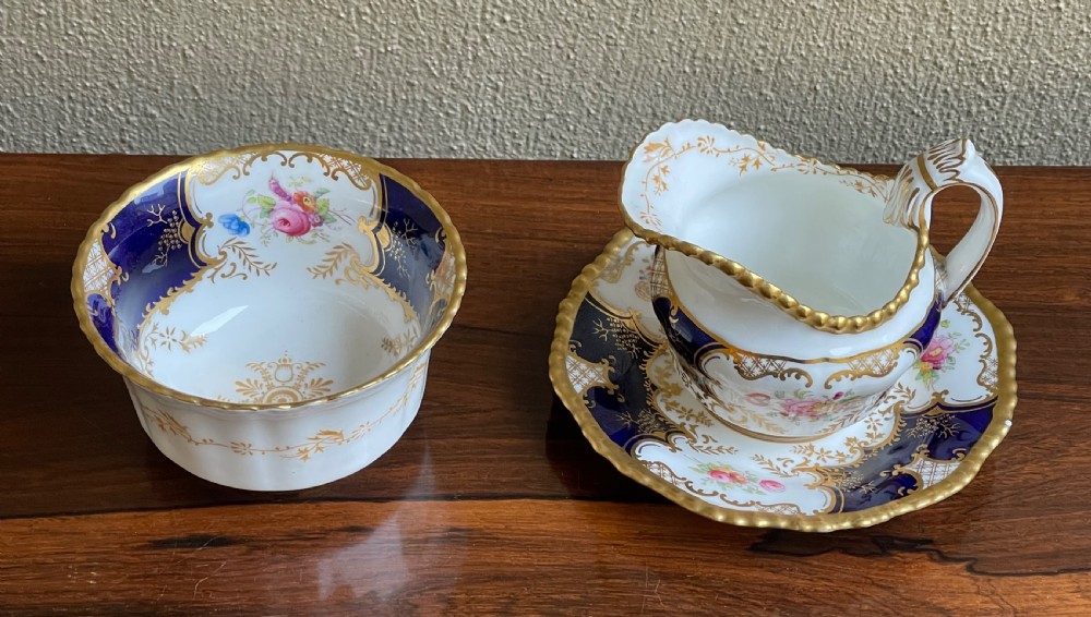 Victorian Batwing Pattern Coalport sugar bowl and cream jug View V
