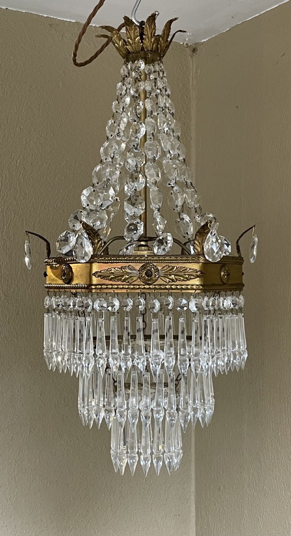 Pretty Gilded and Crystal Glass Tent and Bag Chandelier