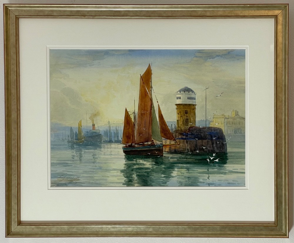 Watercolour, Red Pier Douglas, Isle of Man by Edward Christian Quayle