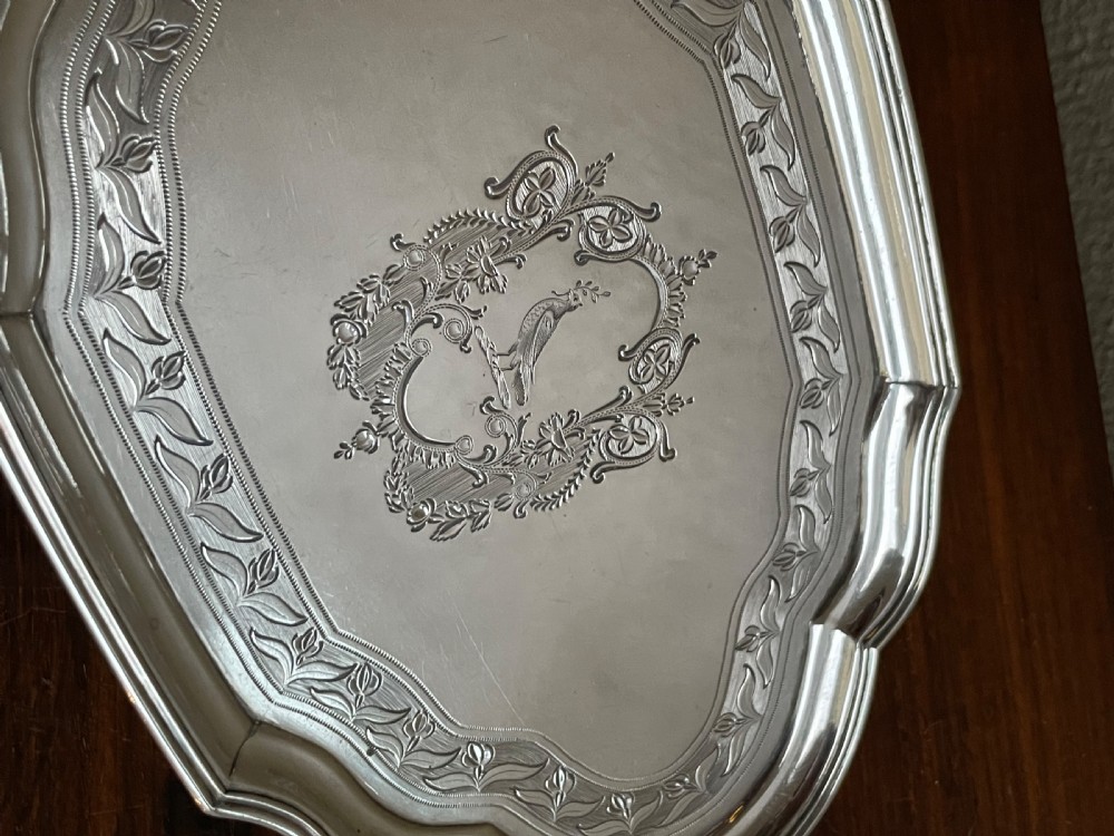 George III bright cut silver teapot stand by James Mince View V