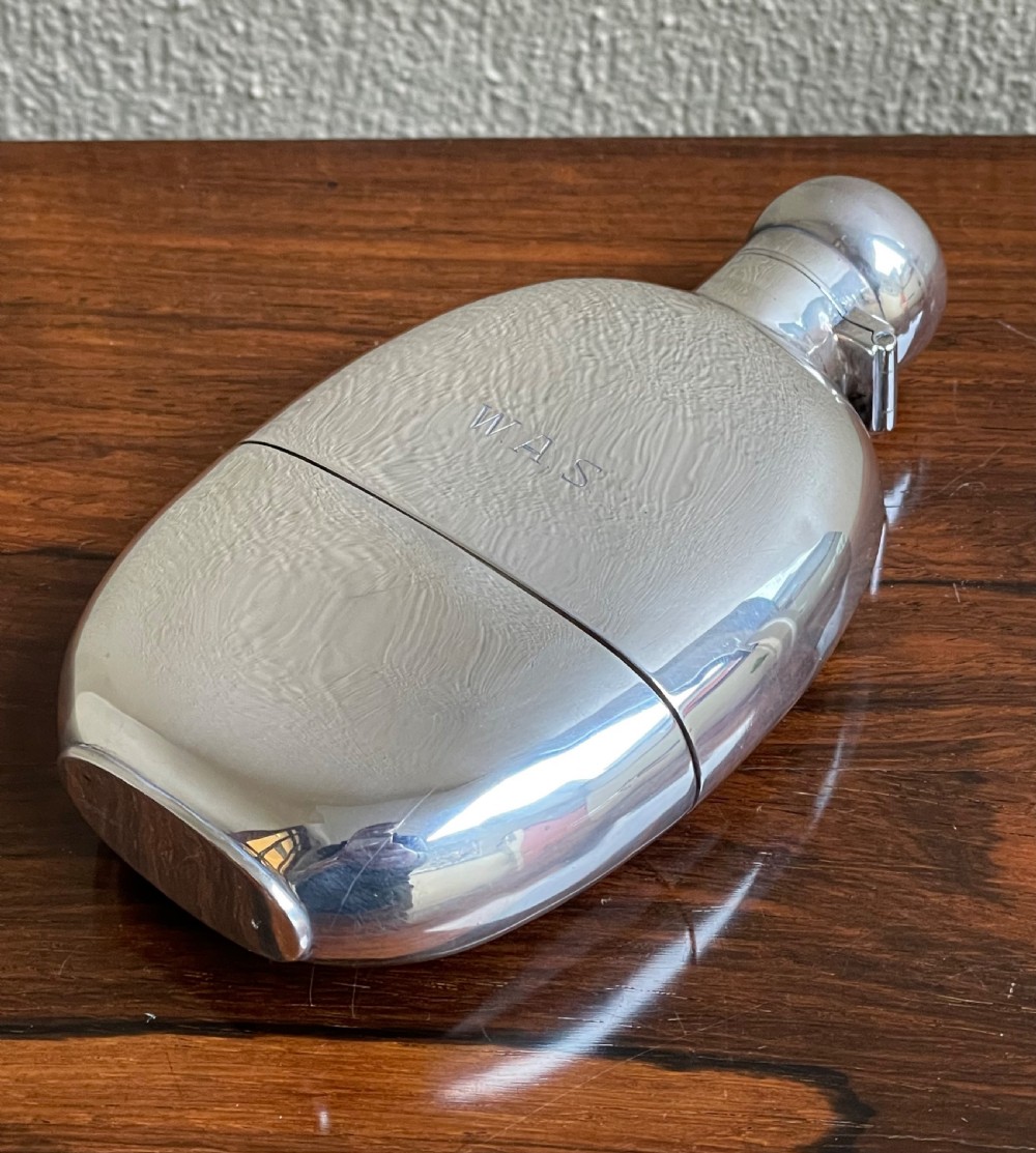 George V solid silver hip flask  View II