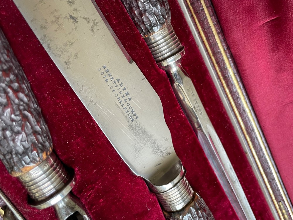 Victorian Silver Mounted Carving Set, Cased by Benetfink, London View II