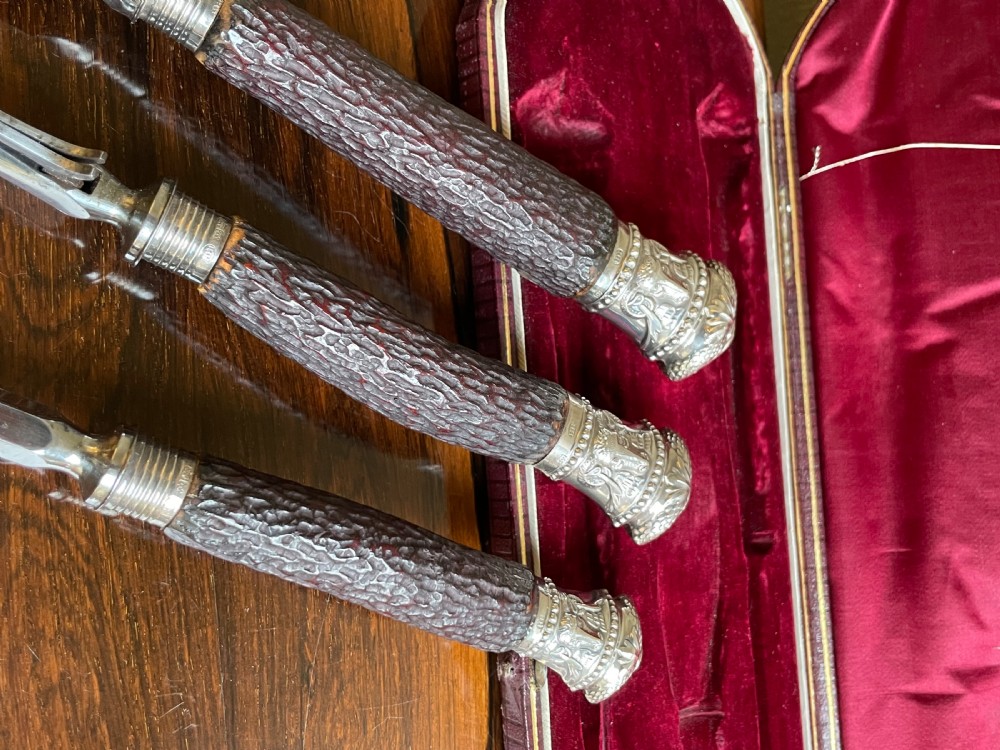 Victorian Silver Mounted Carving Set, Cased by Benetfink, London View III