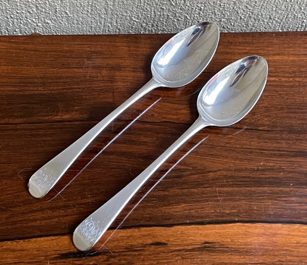 Pair George III silver table spoons, 1767 View II