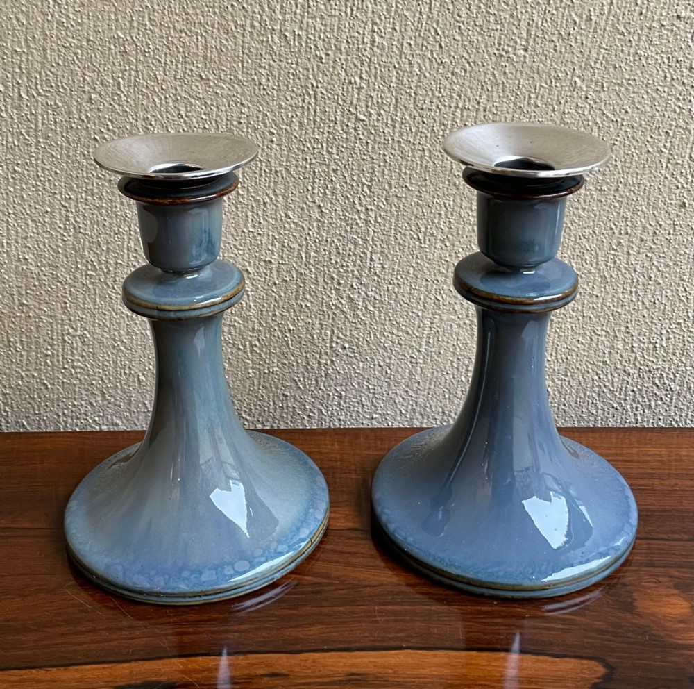 Pair of Royal Doulton Candlesticks with Silver Mounts