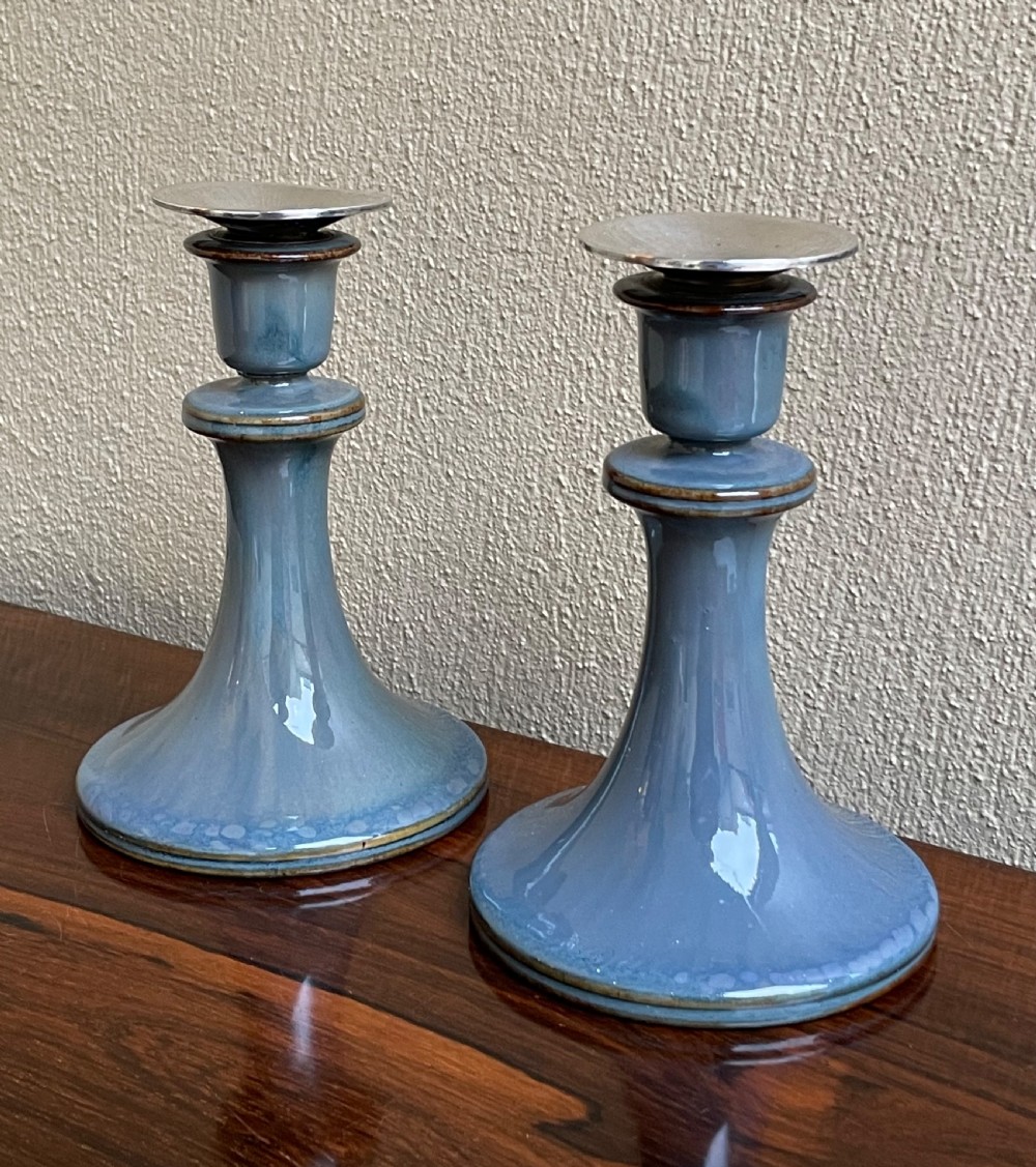 Pair of Royal Doulton Candlesticks with Silver Mounts View II