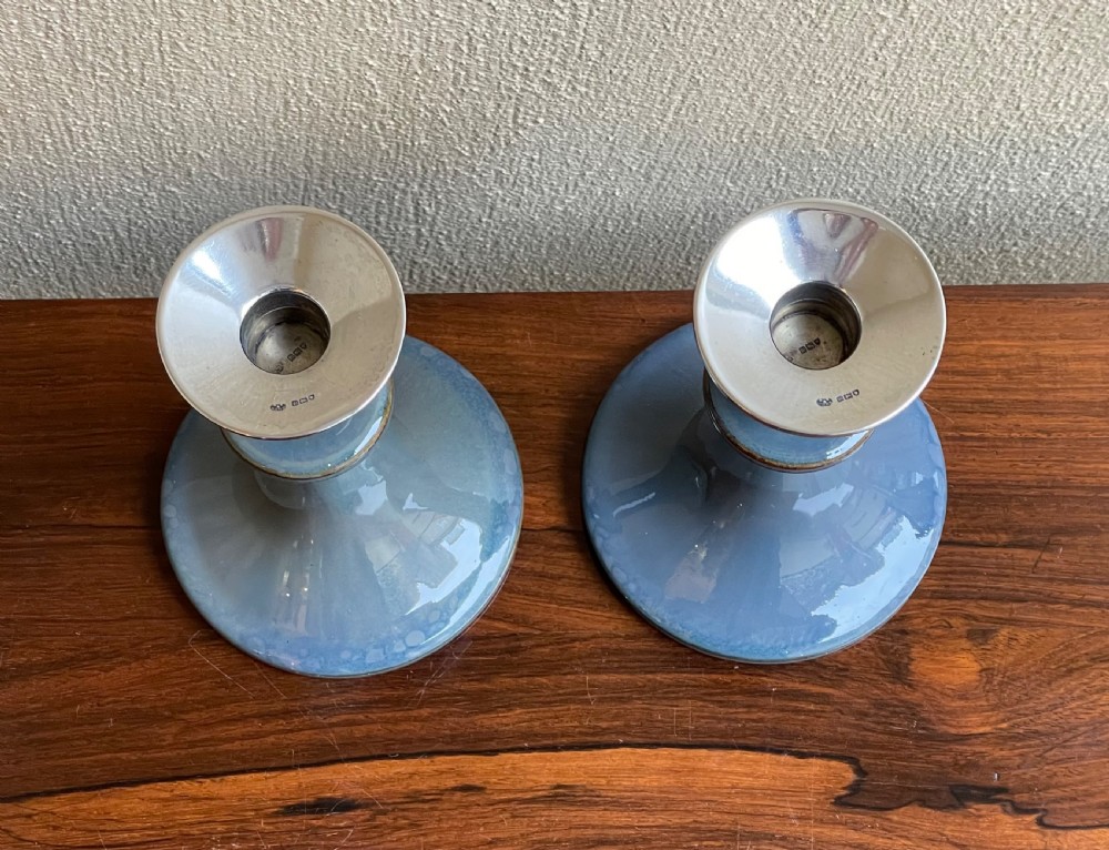 Pair of Royal Doulton Candlesticks with Silver Mounts View III