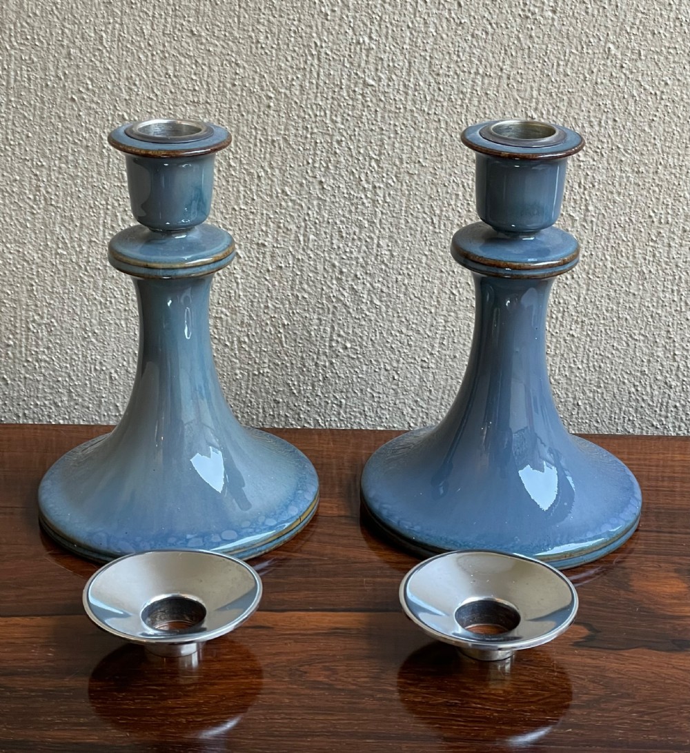 Pair of Royal Doulton Candlesticks with Silver Mounts View IV