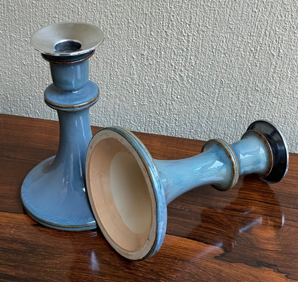 Pair of Royal Doulton Candlesticks with Silver Mounts View VI