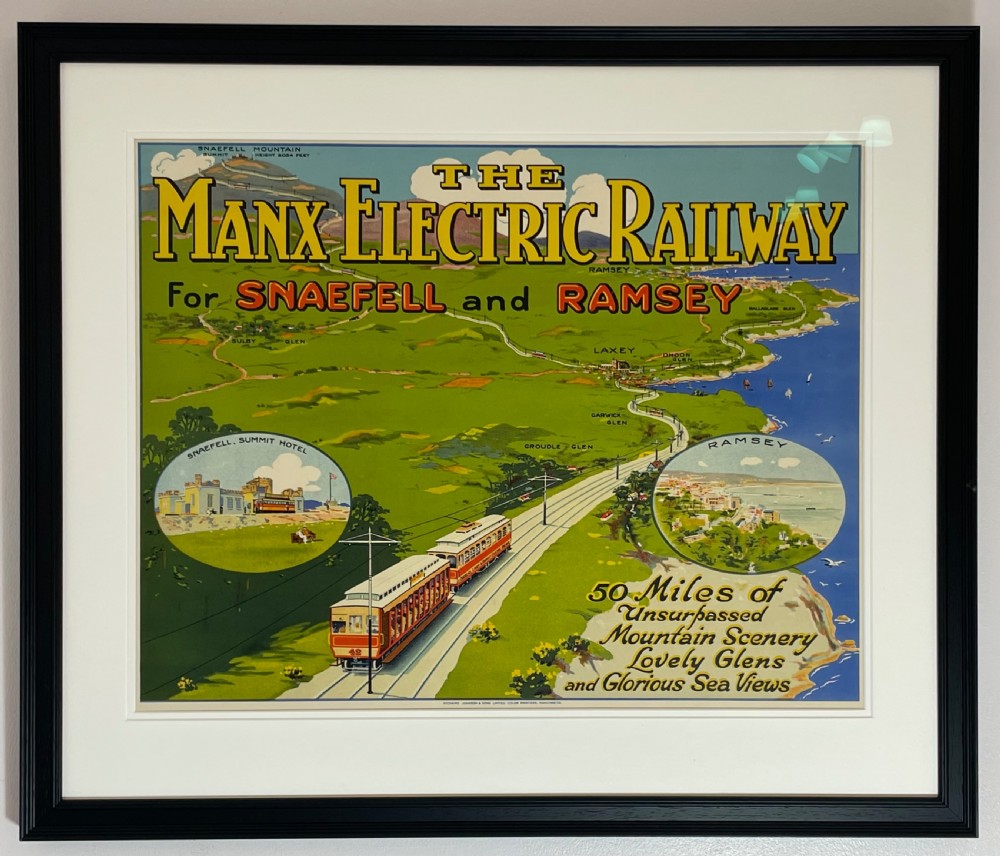 Original Manx Electric Railway for Snaefell and Ramsey Poster c1920