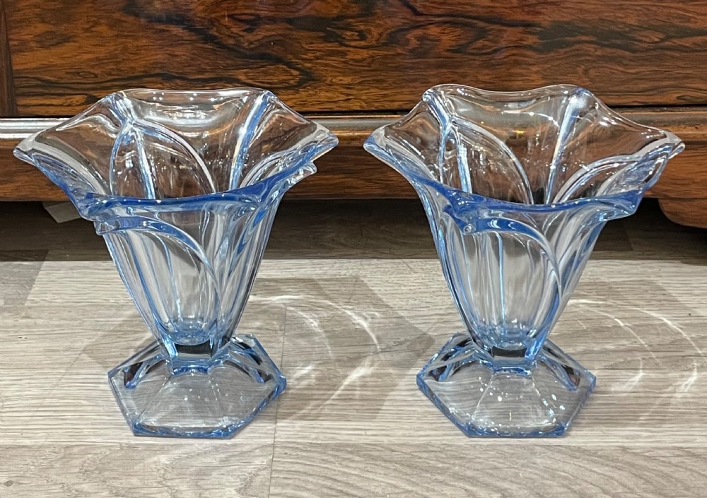 Pair of Art Deco Pale Blue Glass  Vase by Stolze