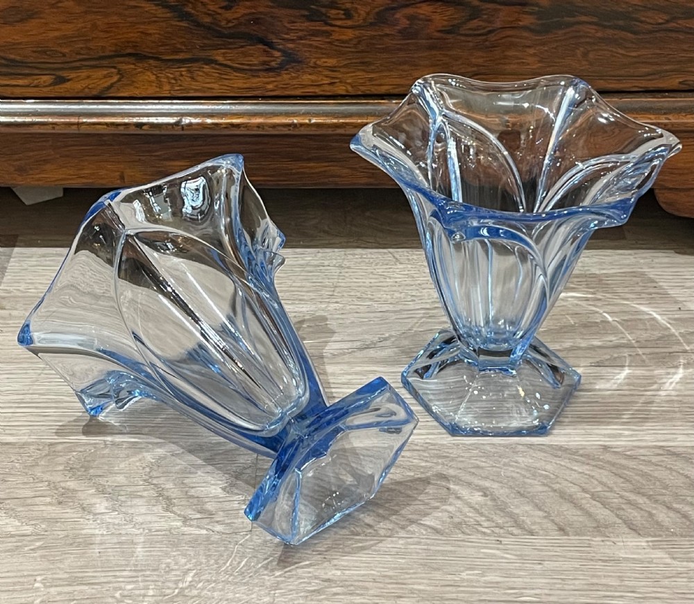 Pair of Art Deco Pale Blue Glass  Vase by Stolze View III