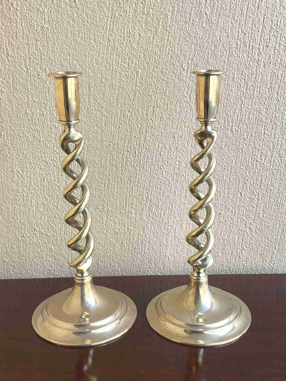 Pair of Brass Open Twist Candlesticks