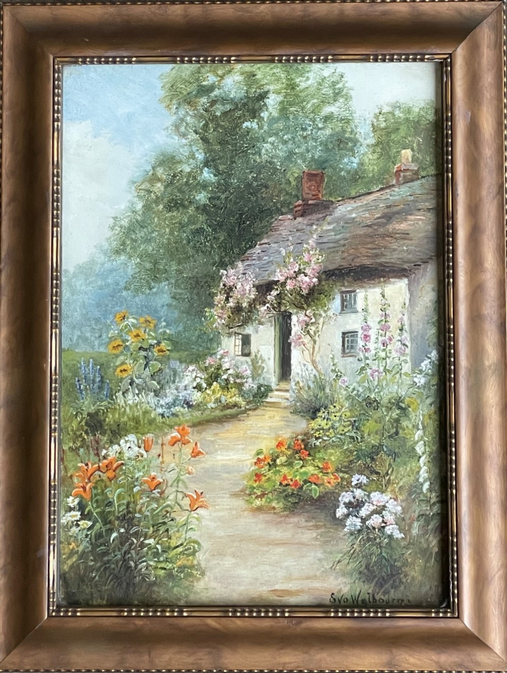 Cottage Garden Oil Painting by Ernest Walbourn