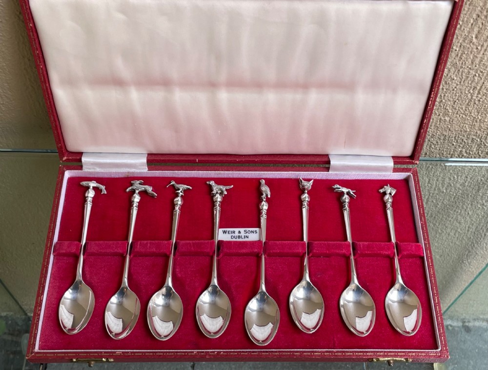 Set of Eight Silver Teaspoons with Hunting Animal Finials View II